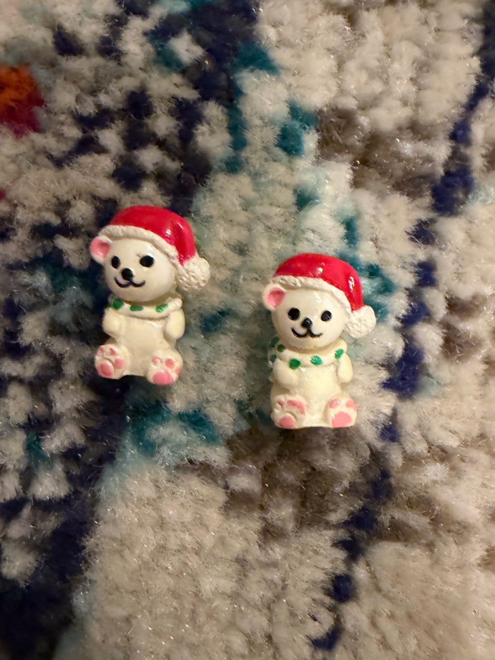 Justice White Bear Earrings with Red Hats and Pink Paws